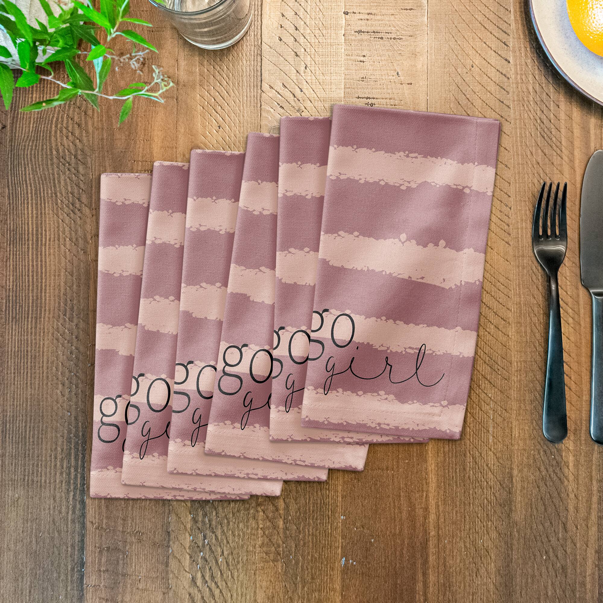 Go Girl Pink Stripes on Pink 10" x 10" Cotton Twill Napkin